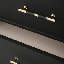 Load image into Gallery viewer, 5"-7.55" Deep Blue Green Leather, Brass & Cream Knobs, Pulls & Handles | Kitchen, Cabinet, Drawer, Cupboard, Wardrobe & Closet Hardware