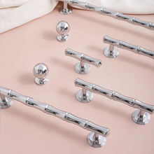 Load image into Gallery viewer, 3.78", 5", 6.3", 8.8" Bamboo & Chrome Cabinet Pulls & Knobs | Unique Drawer Handles, Closet & Wardrobe Dresser Knobs