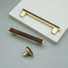 Load image into Gallery viewer, 3.78"-7.55" Walnut Wood & Gold Pulls & Knobs | Drawer, Cabinet Door, Kitchen Cupboard & Dresser Hardware