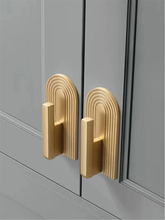 Load image into Gallery viewer, Track Design Brushed Brass Drawer Pulls | Unique Kitchen Cabinet & Wardrobe Cupboard Handles, Dresser Knobs, Pulls