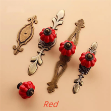 Load image into Gallery viewer, Ceramic Pumpkin & Antique Bronze Knobs, Pulls & Handles (Red, Black, White) | Vintage Dresser & Cabinet Hardware with Back Plate
