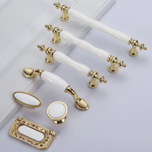Load image into Gallery viewer, 2.5"-6.3" Shiny Gold & White Ceramic Knobs, Pulls & Handles | Dresser, Drawer, Kitchen Cabinet & Door Hardware