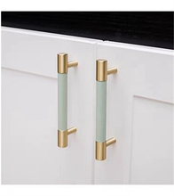 Load image into Gallery viewer, 3.78", 5", 8.8" Solid Brass & Leather Cabinet Pulls | Colorful Modern Black & Blue Drawer Knobs, Wardrobe & Dresser Kitchen Hardware, Decor