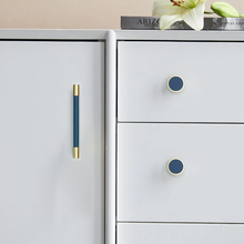 Load image into Gallery viewer, 3.78", 5", 8.8" Solid Brass & Leather Cabinet Pulls | Colorful Modern Black & Blue Drawer Knobs, Wardrobe & Dresser Kitchen Hardware, Decor
