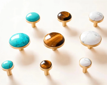 Load image into Gallery viewer, Tiger Stone, Turquoise Stone & Brass Knobs, Pulls & Handles | Cabinet, Drawer, Dresser, Kitchen & Cupboard Decor Hardware