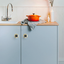 Load image into Gallery viewer, Modern Clover Knobs | Brass Plate & Acrylic Drawer Pulls, Dresser/Kitchen Cabinet Handles, Hardware
