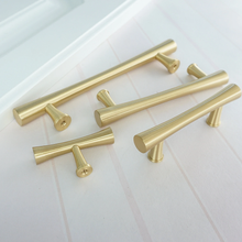Load image into Gallery viewer, 2.5" 3.78'' 5'' 7.55“Brushed Brass Drawer Pulls Knobs Cabinet Pulls Hardware T Bar Knobs Drawer Pulls Dresser Knobs Closet Wardrobe Handle