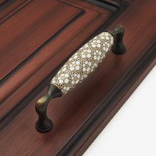 Load image into Gallery viewer, 96mm Ceramic Brass Handles Pulls Knobs - Brown White Vintage Rural Chic Cabinet Hardware