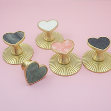 Load image into Gallery viewer, Modern Heart-Shaped Acrylic & Brass Plate Knobs, Pulls & Handles | Dresser, Drawer & Kitchen Cabinet Hardware