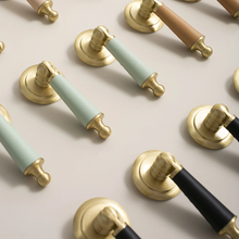 Load image into Gallery viewer, Brass Leather (Pink, Black, Blue, Brown Cowhide) Knobs | Cabinet, Door, Drawer & Dresser Hardware