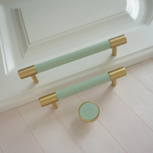 Load image into Gallery viewer, 3.78", 5", 8.8" Solid Brass Cabinet Handles | Colorful Light Green Dresser & Drawer Knobs, Wardrobe & Kitchen Cupboard Pulls, Hardware