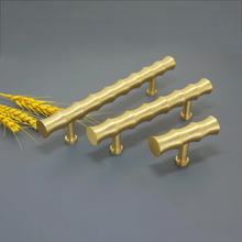 Load image into Gallery viewer, 3.0", 4.0", 5.0" Bamboo Solid Brass Drawer Pulls | Dresser, Kitchen & Wardrobe Handles, Cabinet Door Knobs, Hardware