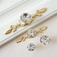 Load image into Gallery viewer, Gold Clear Glass & Crystal Drawer Knobs | Rhinestone Cabinet Door Handles with Back Plate | Dresser & Furniture Hardware