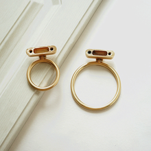 Load image into Gallery viewer, 1.25" Round Brass Drop Ring Knobs & Pulls (Black Accent) | Cabinet Door, Drawer & Dresser Hardware