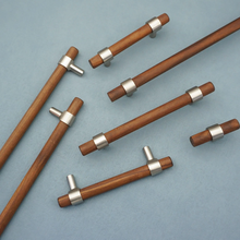Load image into Gallery viewer, Custom Size Black Walnut Wood Cabinet Pulls | Nickel Dresser Handles, Minimalist Adjustable Wooden Drawer & Kitchen Handles, Knobs