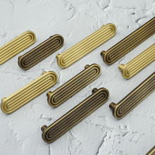 Load image into Gallery viewer, 2.5"-5" Unique Track Design Solid Brass & Antique Bronze Knobs, Pulls & Handles | Cabinet, Drawer, Cupboard, Dresser & Kitchen Hardware