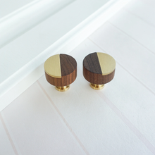 Load image into Gallery viewer, Modern Wood & Brass Cabinet Door & Drawer Knobs | Small Knobs, Furniture Handles, Cabinet Pulls