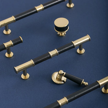 Load image into Gallery viewer, 5"-7.55" Deep Blue Green Leather, Brass & Cream Knobs, Pulls & Handles | Kitchen, Cabinet, Drawer, Cupboard, Wardrobe & Closet Hardware