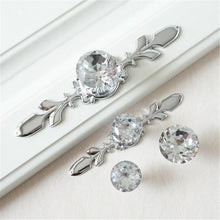 Load image into Gallery viewer, Bling Glass & Crystal Drawer Knobs | Silver Chrome Clear Dresser Handles | Cabinet Pulls with BackPlate | Furniture Hardware