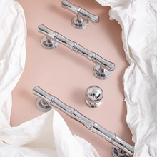 Load image into Gallery viewer, 3.78", 5", 6.3", 8.8" Bamboo & Chrome Cabinet Pulls & Knobs | Unique Drawer Handles, Closet & Wardrobe Dresser Knobs