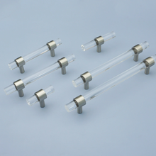 Load image into Gallery viewer, Customizable Clear Acrylic & Brushed Nickel Pulls | Drawer & Dresser Knobs, Cabinet Door & Bathroom Handles, Bar Pull Hardware