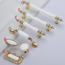 Load image into Gallery viewer, 2.5"-6.3" Shiny Gold & White Ceramic Knobs, Pulls & Handles | Dresser, Drawer, Kitchen Cabinet & Door Hardware