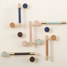 Load image into Gallery viewer, 3.78", 5", 8.8" Solid Brass & Leather Cabinet Pulls | Colorful Modern Black & Blue Drawer Knobs, Wardrobe & Dresser Kitchen Hardware, Decor