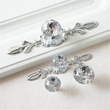 Load image into Gallery viewer, Bling Glass & Crystal Drawer Knobs | Silver Chrome Clear Dresser Handles | Cabinet Pulls with BackPlate | Furniture Hardware