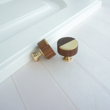 Load image into Gallery viewer, Modern Wood & Brass Cabinet Door & Drawer Knobs | Small Knobs, Furniture Handles, Cabinet Pulls
