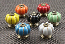 Load image into Gallery viewer, Ceramic Pumpkin Knobs | Vintage Antique Bronze Dresser & Drawer Pulls, Kitchen Cabinet Door Handles, Furniture Hardware