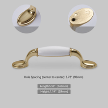 Load image into Gallery viewer, 2.5"-6.3" Shiny Gold & White Ceramic Knobs, Pulls & Handles | Dresser, Drawer, Kitchen Cabinet & Door Hardware