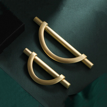 Load image into Gallery viewer, Unique Semicircle Brushed Brass Drawer Pulls | Black Gold Cabinet & Wardrobe Handles, Dresser Knobs, Cupboard Hardware