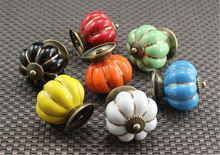 Load image into Gallery viewer, Ceramic Pumpkin Knobs | Vintage Antique Bronze Dresser & Drawer Pulls, Kitchen Cabinet Door Handles, Furniture Hardware