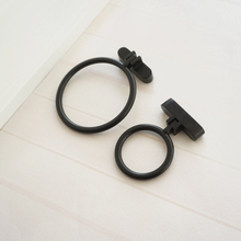 Load image into Gallery viewer, 1.25" Round Brass Drop Ring Knobs & Pulls (Black Accent) | Cabinet Door, Drawer & Dresser Hardware