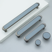 Load image into Gallery viewer, 3.78"-7.55" Modern Nickel & Blue Leather Knobs & Pulls | Wardrobe, Dresser, Drawer & Cabinet Hardware Decor