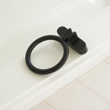 Load image into Gallery viewer, 1.25" Round Brass Drop Ring Knobs & Pulls (Black Accent) | Cabinet Door, Drawer & Dresser Hardware