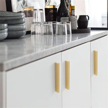 Load image into Gallery viewer, Brushed Brass & Black Drawer Pulls | Dresser, Closet Wardrobe & Kitchen Cabinet Knobs & Decor Handles