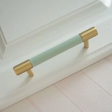 Load image into Gallery viewer, 3.78", 5", 8.8" Solid Brass Cabinet Handles | Colorful Light Green Dresser & Drawer Knobs, Wardrobe & Kitchen Cupboard Pulls, Hardware