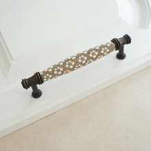Load image into Gallery viewer, 3.78", 5.0" (96mm) Ceramic Kitchen Handles | Brown, White & Brass Vintage Rural Chic Drawer & Cabinet Pulls, Dresser Knobs