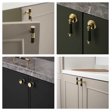 Load image into Gallery viewer, 5"-7.55" Deep Blue Green Leather, Brass & Cream Knobs, Pulls & Handles | Kitchen, Cabinet, Drawer, Cupboard, Wardrobe & Closet Hardware