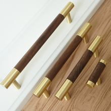 Load image into Gallery viewer, 3.75", 5", 6.3" (160mm) Walnut, Beech & Brass Wardrobe Handles | Modern Kitchen Cabinet Door Handles, Closet Drawer Pulls & Dresser Knobs