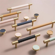 Load image into Gallery viewer, 3.78", 5", 8.8" Solid Brass & Leather Cabinet Pulls | Colorful Modern Black & Blue Drawer Knobs, Wardrobe & Dresser Kitchen Hardware, Decor