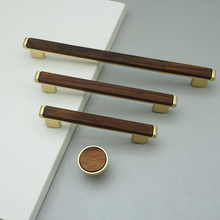 Load image into Gallery viewer, 3.78"-7.55" Walnut Wood & Gold Pulls & Knobs | Drawer, Cabinet Door, Kitchen Cupboard & Dresser Hardware