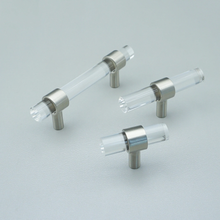 Load image into Gallery viewer, Customizable Clear Acrylic & Brushed Nickel Pulls | Drawer & Dresser Knobs, Cabinet Door & Bathroom Handles, Bar Pull Hardware