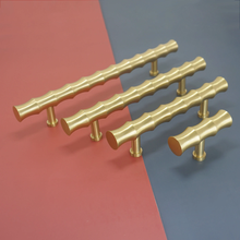 Load image into Gallery viewer, 3.0", 4.0", 5.0" Bamboo Solid Brass Drawer Pulls | Dresser, Kitchen & Wardrobe Handles, Cabinet Door Knobs, Hardware
