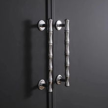 Load image into Gallery viewer, 3.78", 5", 6.3", 8.8" Bamboo & Chrome Cabinet Pulls & Knobs | Unique Drawer Handles, Closet & Wardrobe Dresser Knobs