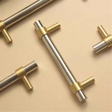 Load image into Gallery viewer, 3", 3.78", 5.0", 6.3", 7.55", 8.8" Stainless Steel & Brass Drawer Pulls | Modern Black Kitchen Cabinet Handles, Dresser & Wardrobe Cupboard Pulls