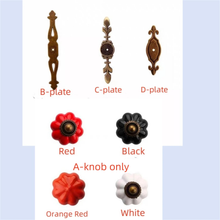 Load image into Gallery viewer, Ceramic Pumpkin & Antique Bronze Knobs, Pulls & Handles (Red, Black, White) | Vintage Dresser & Cabinet Hardware with Back Plate