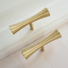 Load image into Gallery viewer, T Bar Brushed Gold Brass Knobs, Pulls & Handles | Drawer, Dresser, Wardrobe, Closet & Kitchen Door Hardware