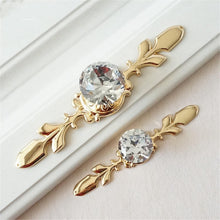 Load image into Gallery viewer, Gold Clear Glass & Crystal Drawer Knobs | Rhinestone Cabinet Door Handles with Back Plate | Dresser & Furniture Hardware